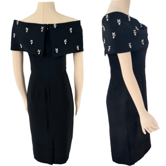 Rickie Freeman For Teri Jon Off-Shoulder Jewel-Embellished Crepe Midi Dress NEW - Picture 11 of 15